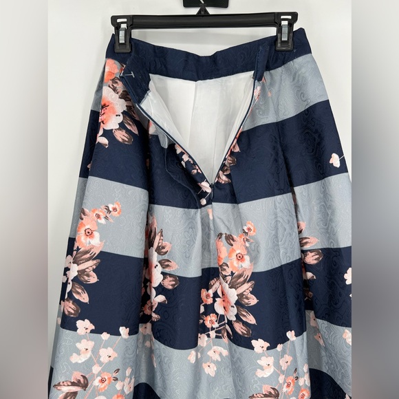 CHICWISH BOX PLEATED SKIRT NAVY PINK AND SILVER STRIPES WITH BACK ZIPPER - Picture 3 of 5